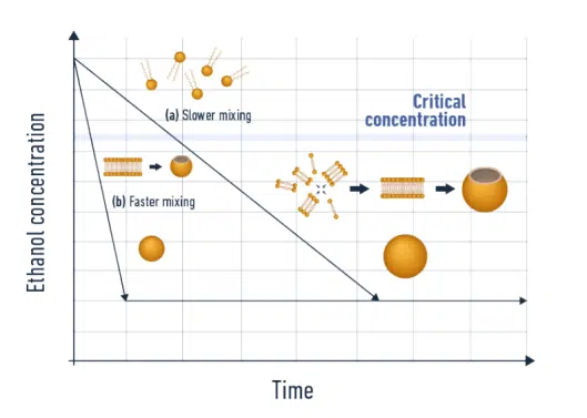 Diagram of the Mixing time influence over lipid nanoparticle size