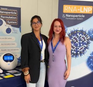Figure 1. Yasmine and Sezen at NanoThera Summit 2025, networking and participating in scientific discussions on next-generation nanotherapeutic platforms.